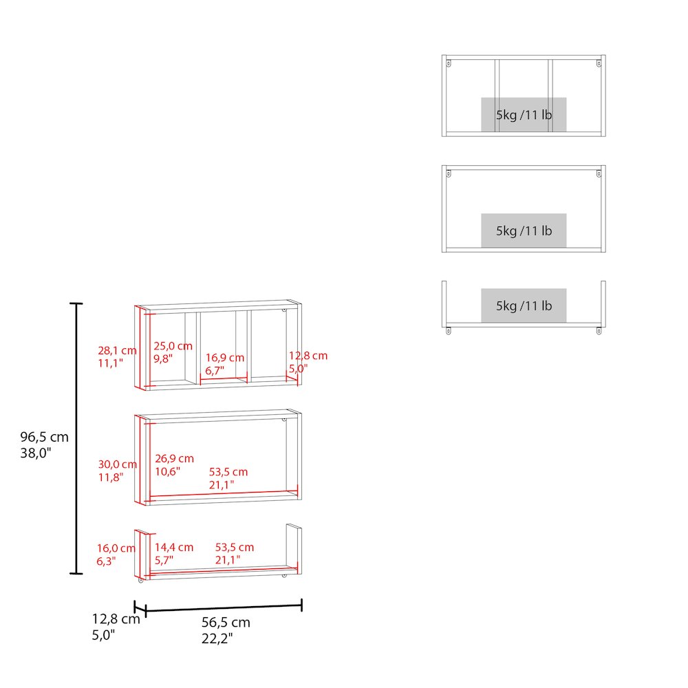 Dennard Wall Shelves, 3 Shelves, White. Picture 5