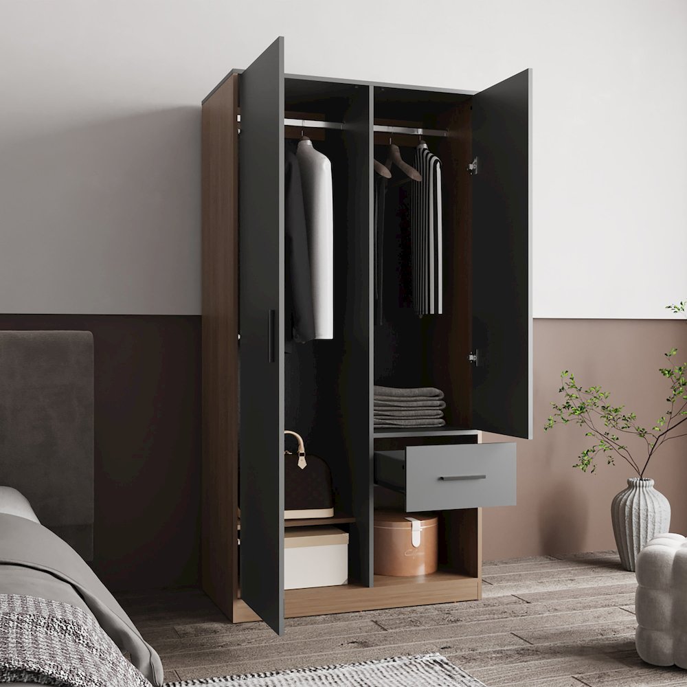 Wanship Armoire, 2 Doors, 1 Drawer, 2 Shelves, Matt Gray / Natural Oak. Picture 5