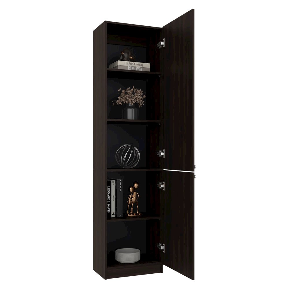 Butte Tall Bookcase 71"H with 2 Doors, Five Interior Shelves, Dark Walnut. Picture 7