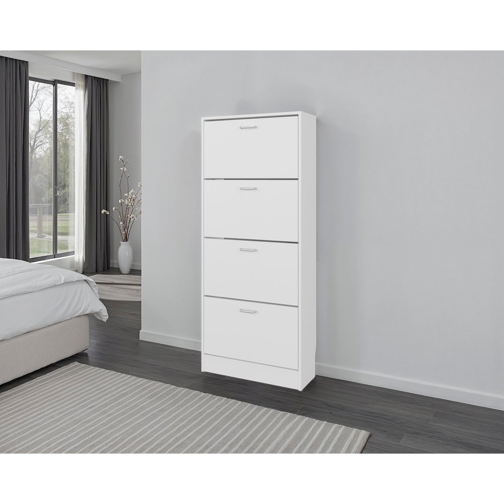 Kobuk 4 Door Shoe Rack, 4 Shelves, White. Picture 1