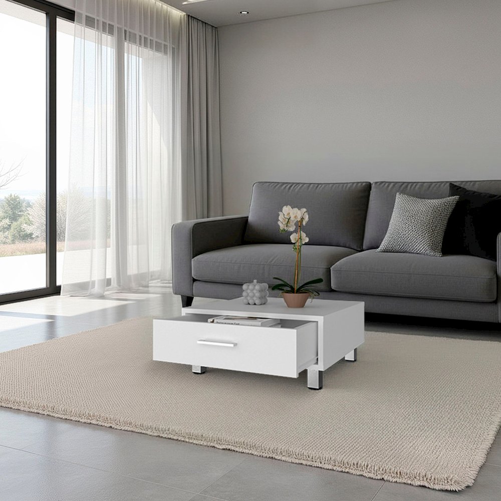 Athens Coffee Table, One Drawer, Four Legs, White. Picture 2
