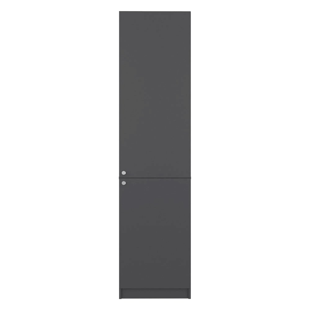 Butte Tall Bookcase 71" H with 2 Doors, Five Interior Shelves, Matt Grey/White. Picture 3