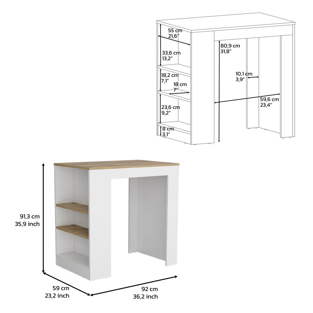 Kitchen Island, Kitchen Bar Table with 3-Side Shelves, White / Macadamia. Picture 6