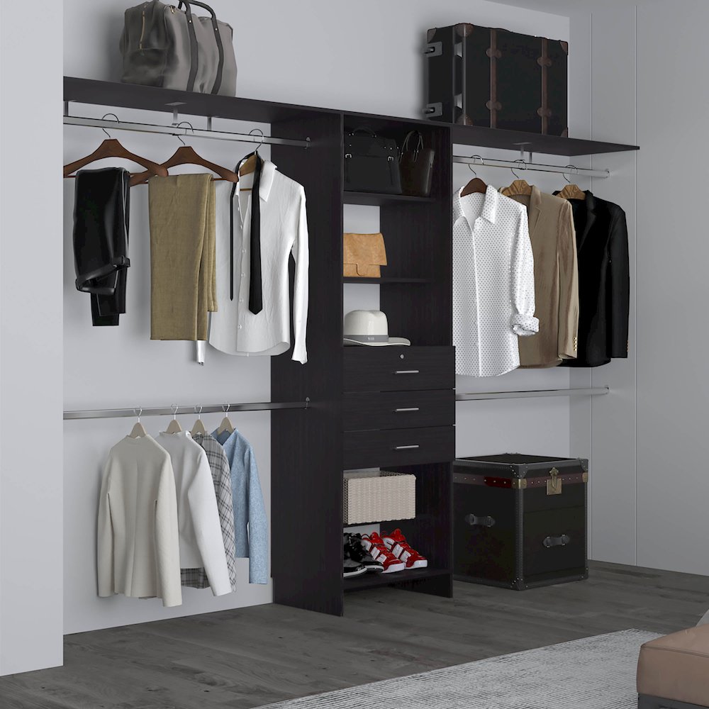 Salina Closet System, 3 Drawers, 5 Shelves, Black Wengue. Picture 6