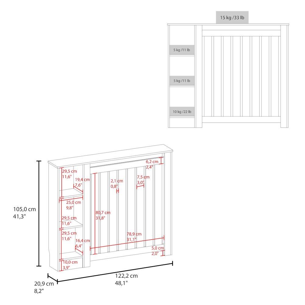 Jesup Radiator Cover Cabinet, 3 Shelves, White. Picture 6