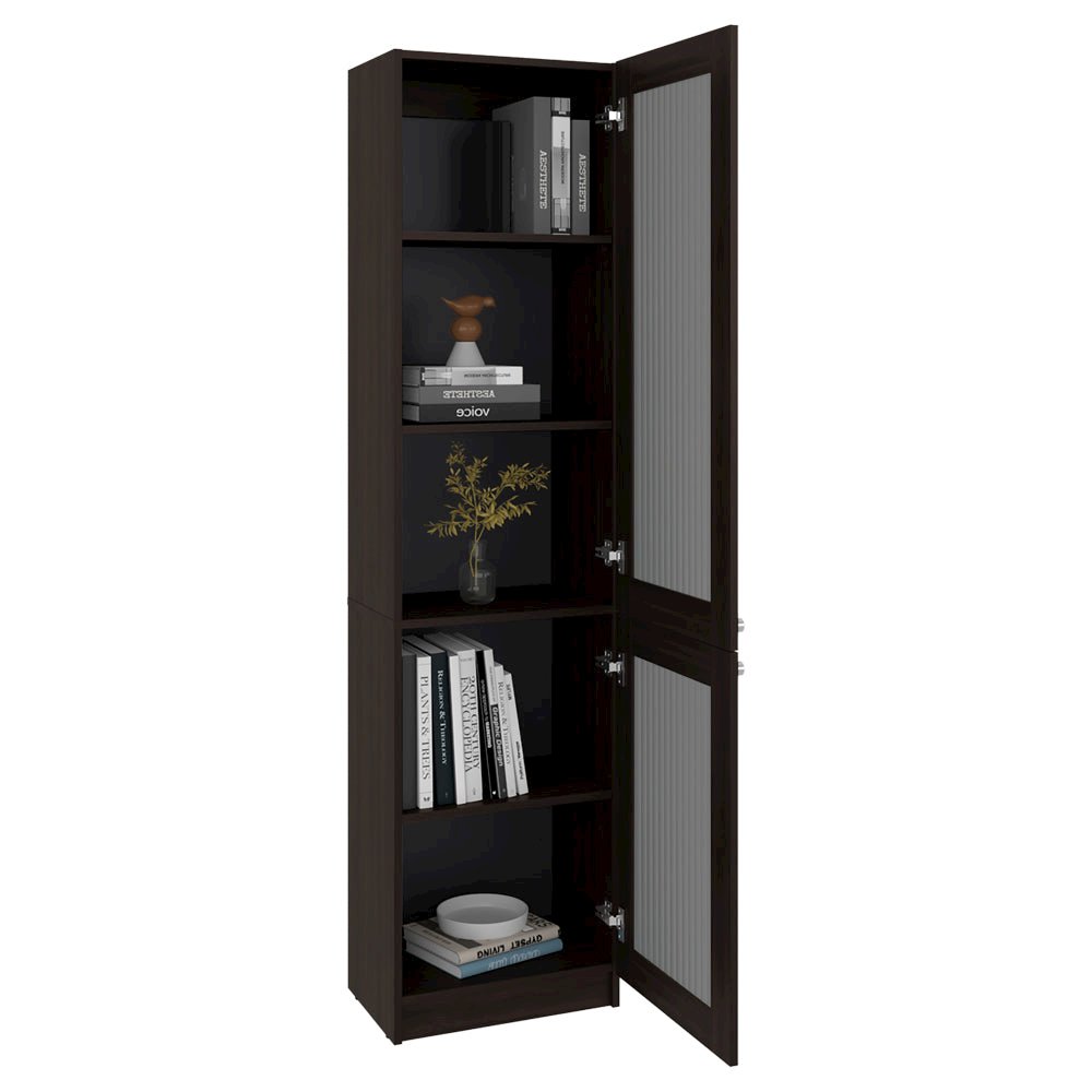 Tall Bookcase 71" H with 2 Fluted Panel Doors, Five Interior Shelves. Picture 8