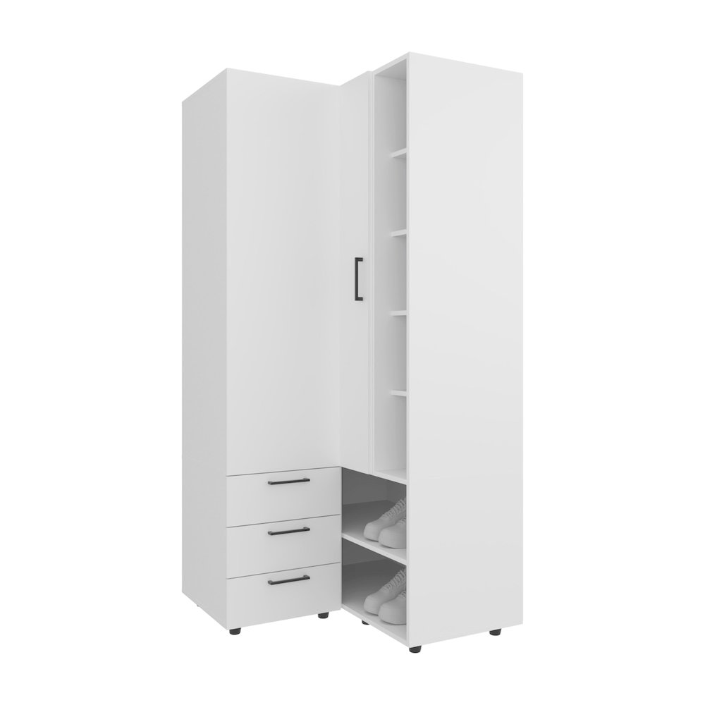 Granger Armoire, 1 Door, 3 Drawers, 7 Shelves, 10 Legs, White. Picture 7