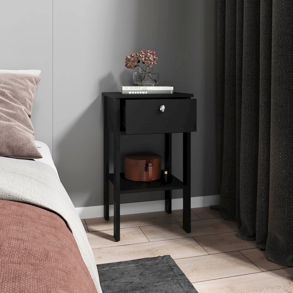 McRae Nightstand, 1 Drawer, 1 Shelf, 4 Legs, Black Wengue. Picture 5