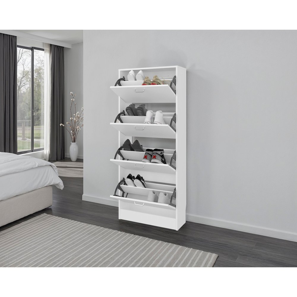 Kobuk 4 Door Shoe Rack, 4 Shelves, White. Picture 2