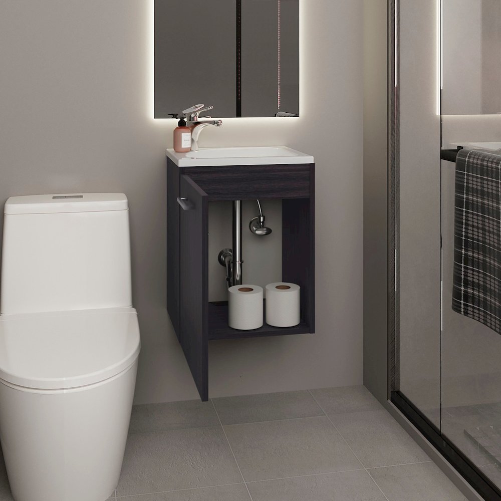 Bothell Bathroom Vanity, 1 Door, Black Wengue. Picture 5