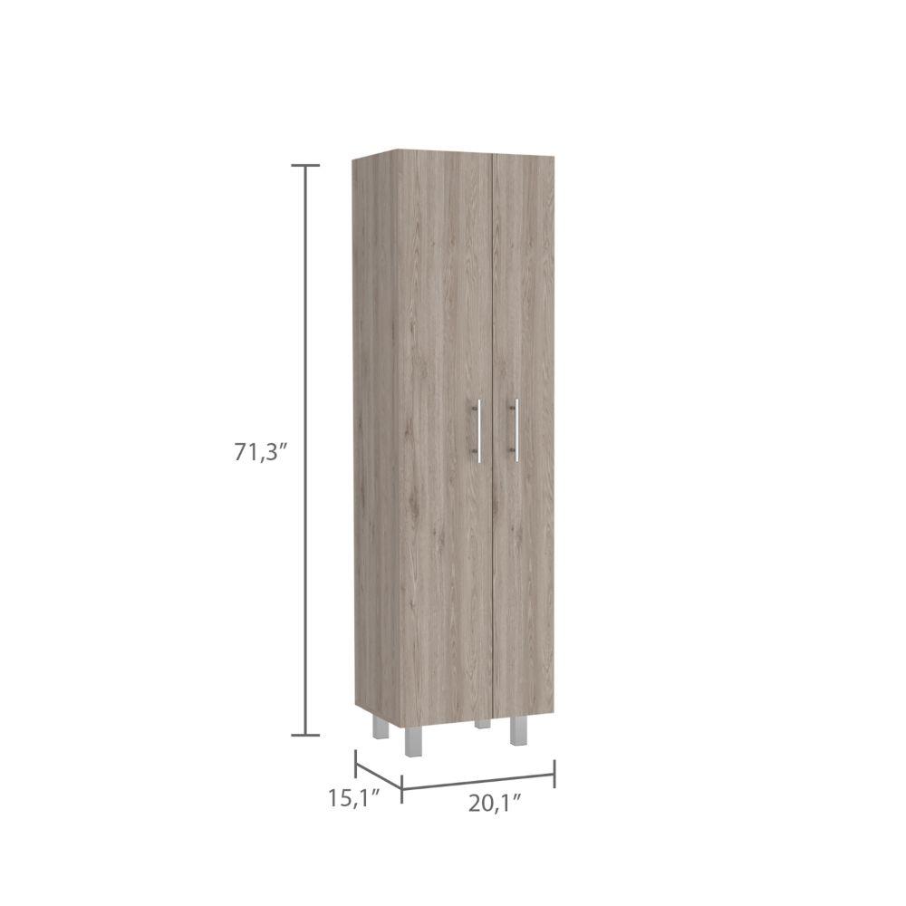 DEPOT E-SHOP Bacoa Cleaning Cabinet, Five Shelves, Two-Door Cabinet, Four Legs- Light Grey/White. For Kitchen Room. Picture 4