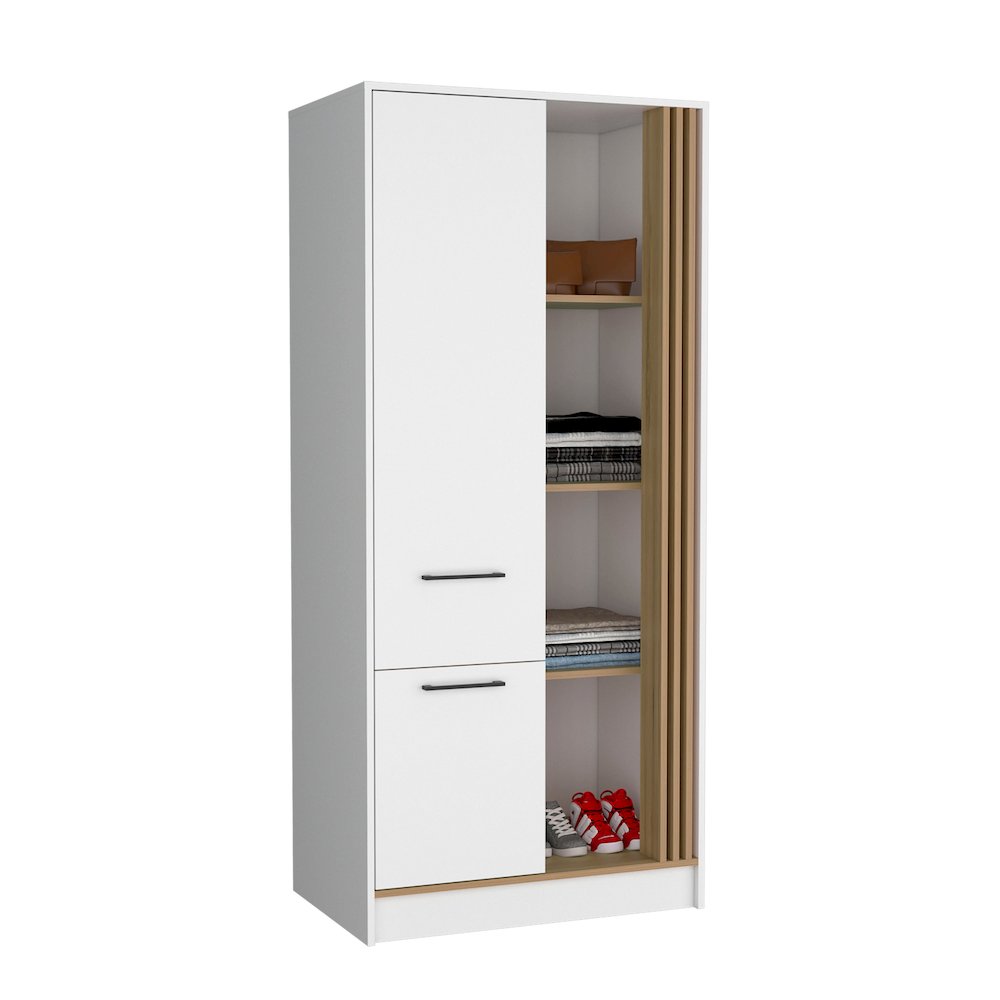 Ferndale Armoire, 1 Door, 1 Drawer, 5 Shelves, White/Natural Oak. Picture 2