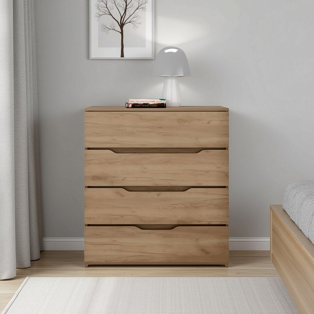 Aralia Drawer Dresser, Four Drawers, Superior Top, Natural Oak. Picture 1