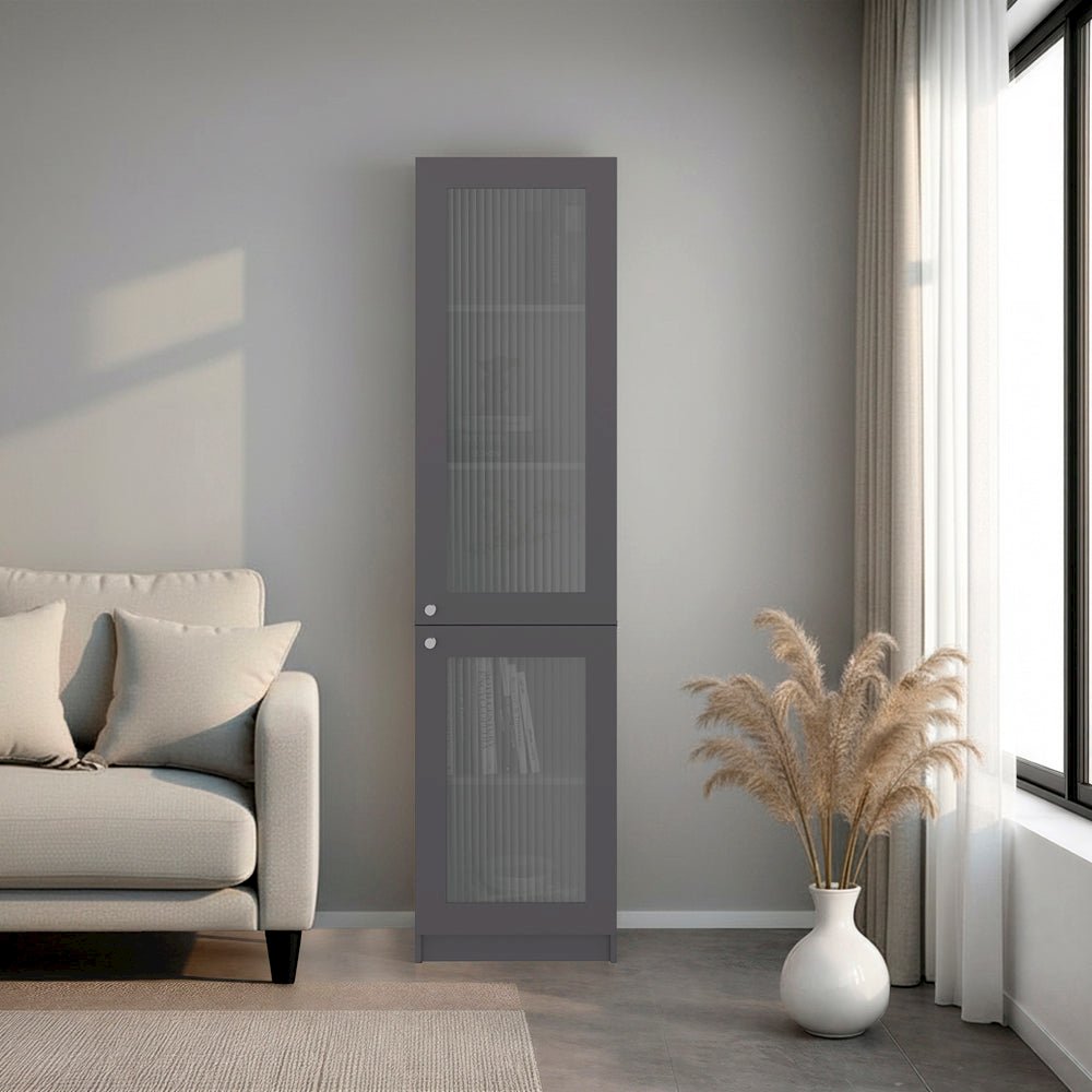 Tall Bookcase 71" H with 2 Fluted Panel Doors and Five Interior Shelves. Picture 1