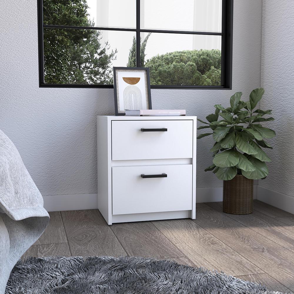 DEPOT E-SHOP Bethel 2 Drawers Nightstand with Handles, White. Picture 5