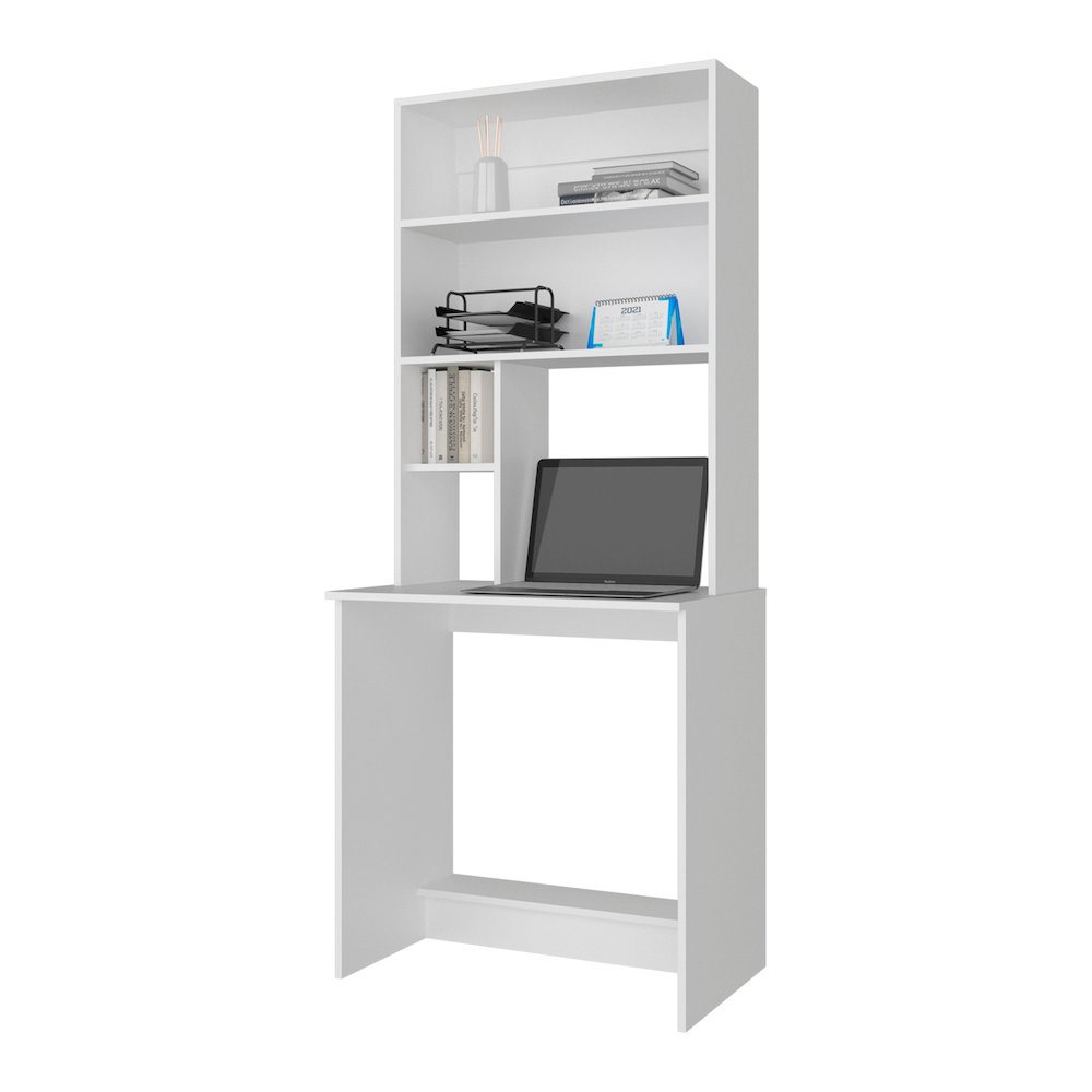 Motley Computer Hutch Desk, Lower Shelf, Four Shelves, White. Picture 5