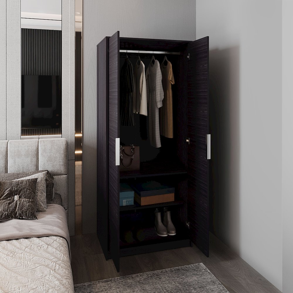 Berne Armoire, 2 Doors, 3 Shelves, Black Wengue. Picture 4