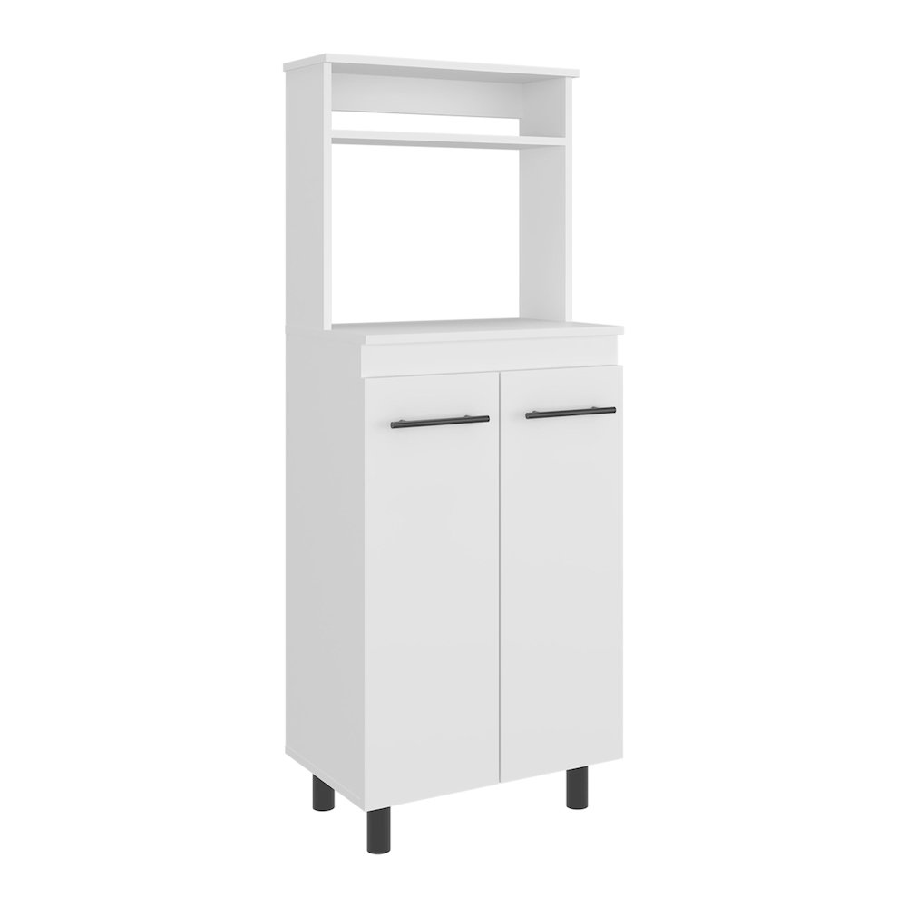 Enderlin Microwave Stand with 3 Shelves, 2 Doors, 4 legs and Cabinet, White. Picture 7
