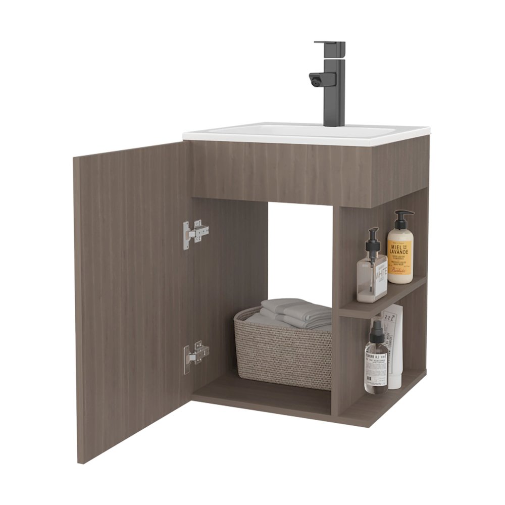 Froid Bathroom Vanity, 1 Door, 3 shelves, Smokey Oak. Picture 3