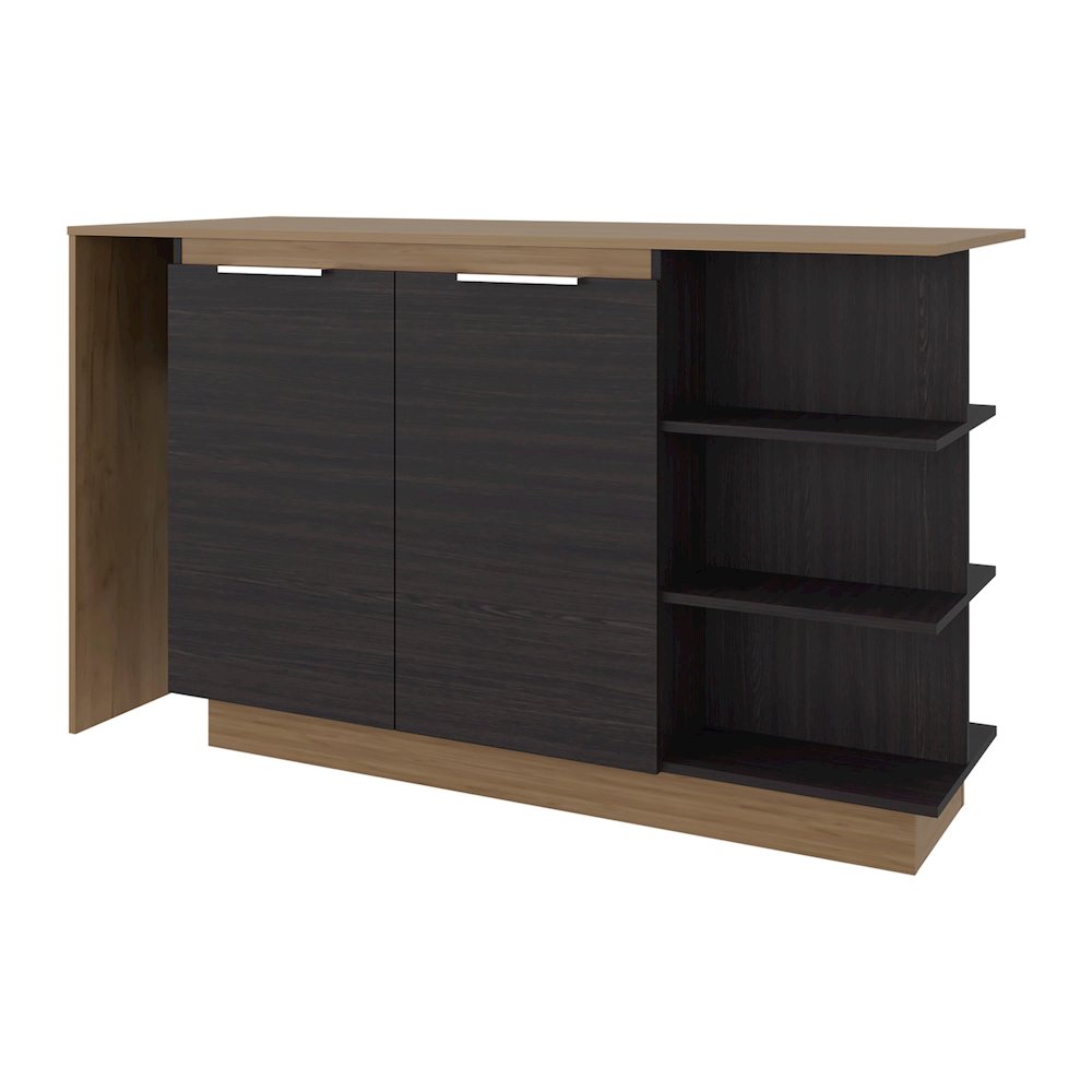 Dwight Kitchen Bar Counter with Shelves and Cabinets, Black Wengue / Natural Oak. Picture 8