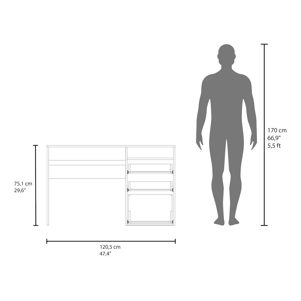 Kenai 3 Drawers Computer Desk, One Shelf, White. Picture 6