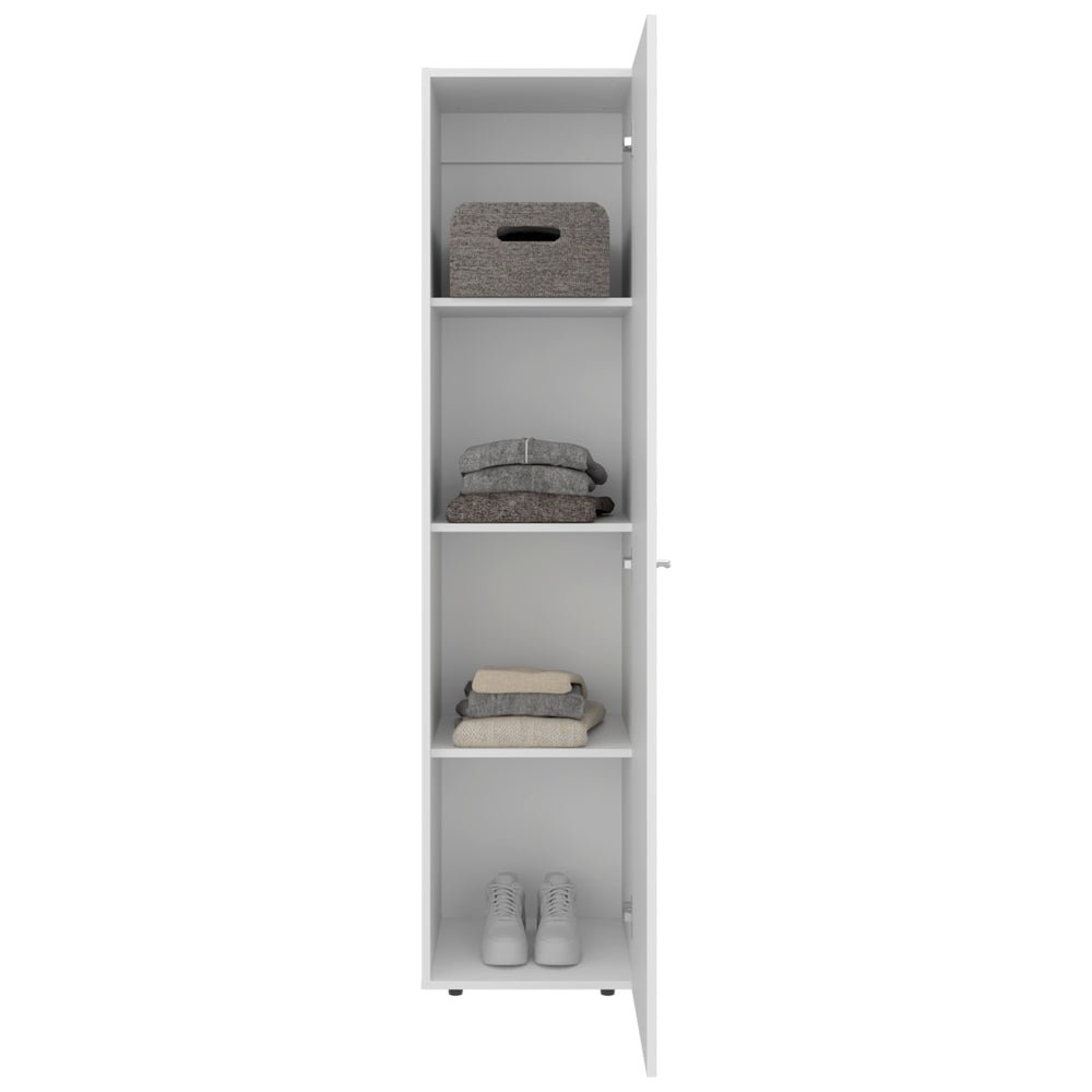 Kotlik 1 Door Wardrobe 67" H with Vertical Storage and Four Shelves, White. Picture 4