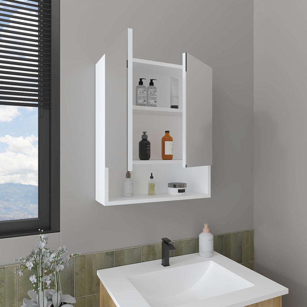 Colfax Medicine Cabinet, 2 Doors, 3 Shelves, 2 Mirror, White. Picture 5