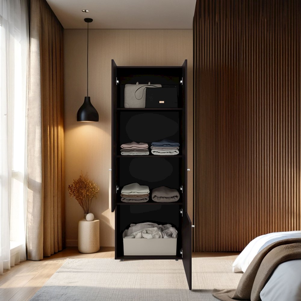 Trego Armoire, 3 Doors, 4 Shelves, Walnut / Black Wengue. Picture 4