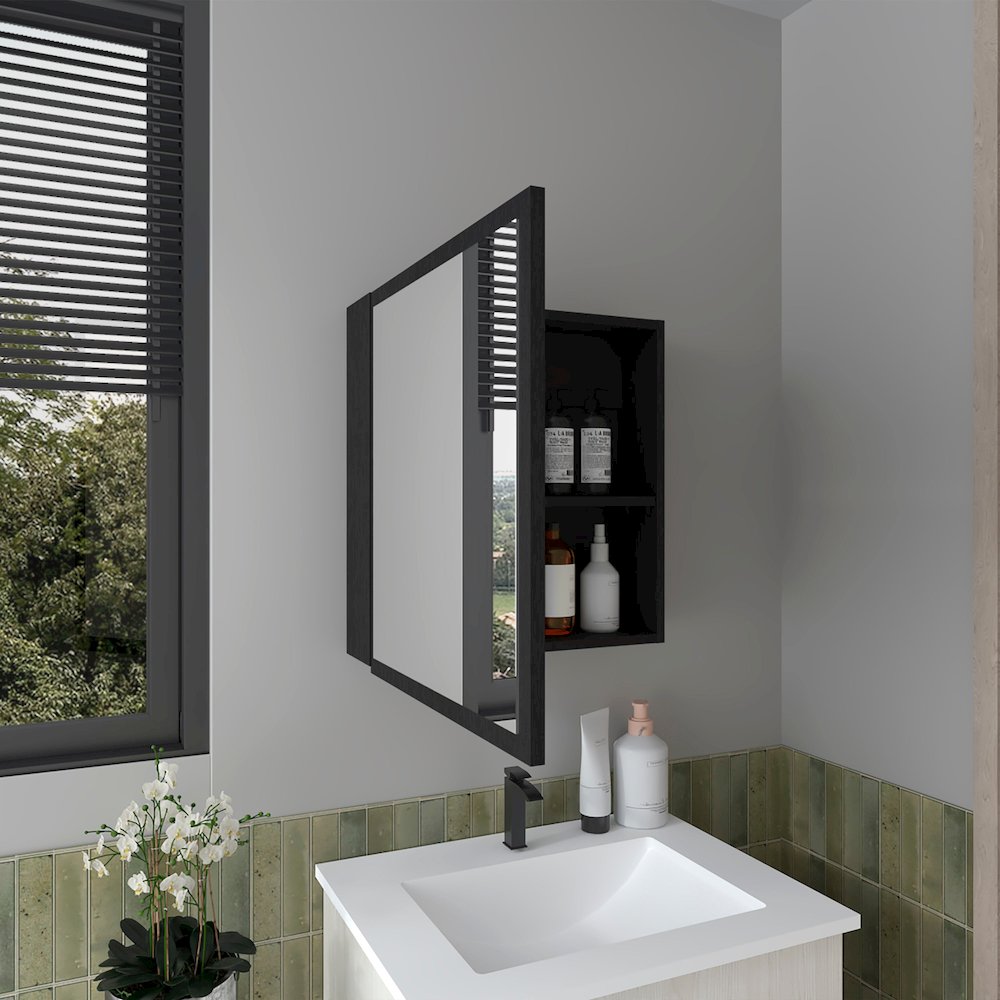 Loring Medicine Cabinet, 1 Door, 4 Shelves, 1 Mirror, Black. Picture 7