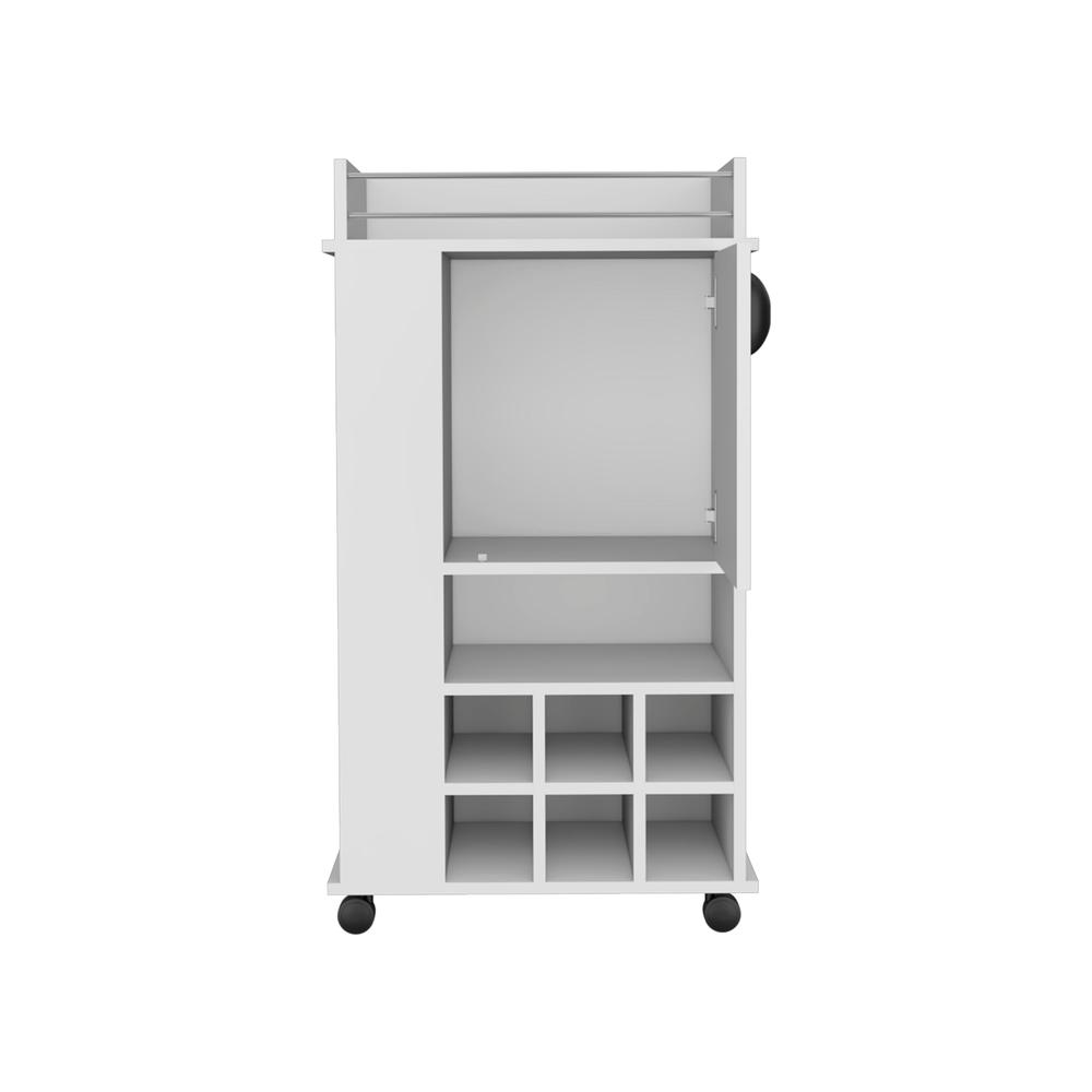 Fraser Bar Cart with 6 Built-in Wine Rack and Casters, White. Picture 1