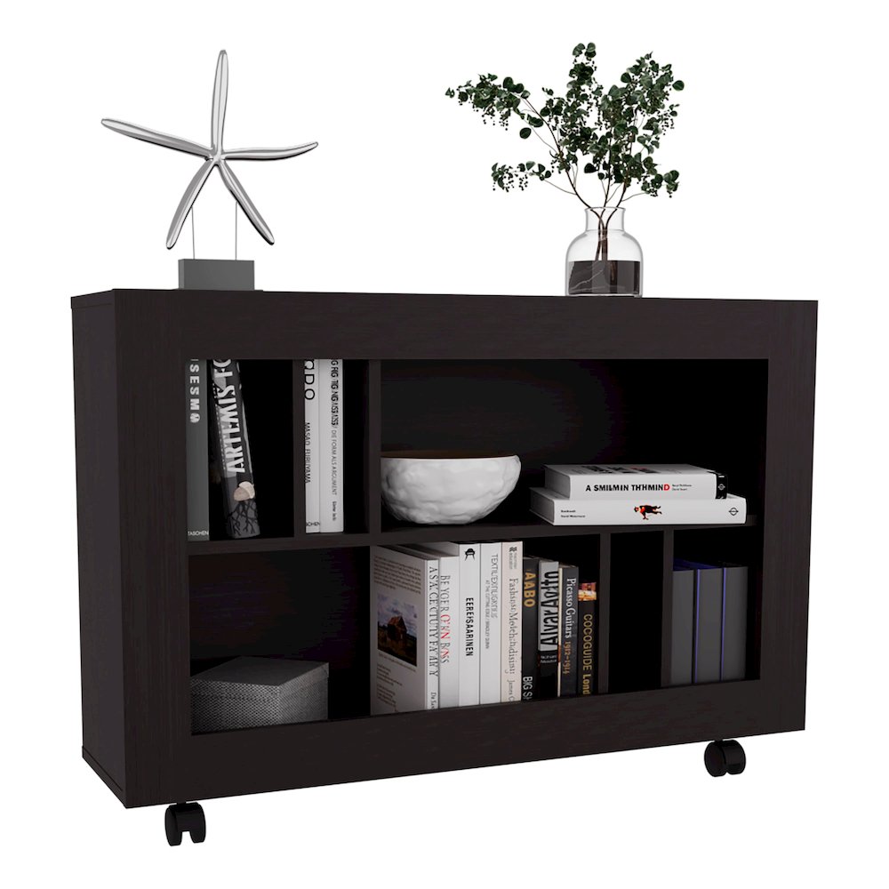 Lacey Console Table Cart, 5 Shelves, 4 Casters, Black Wengue. Picture 3