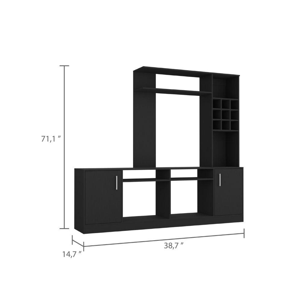 DEPOT E-SHOP King Entertainment Center, Two-Door Cabinet, Storage Spaces, Six External Shelves-Black, For Living Room. Picture 4