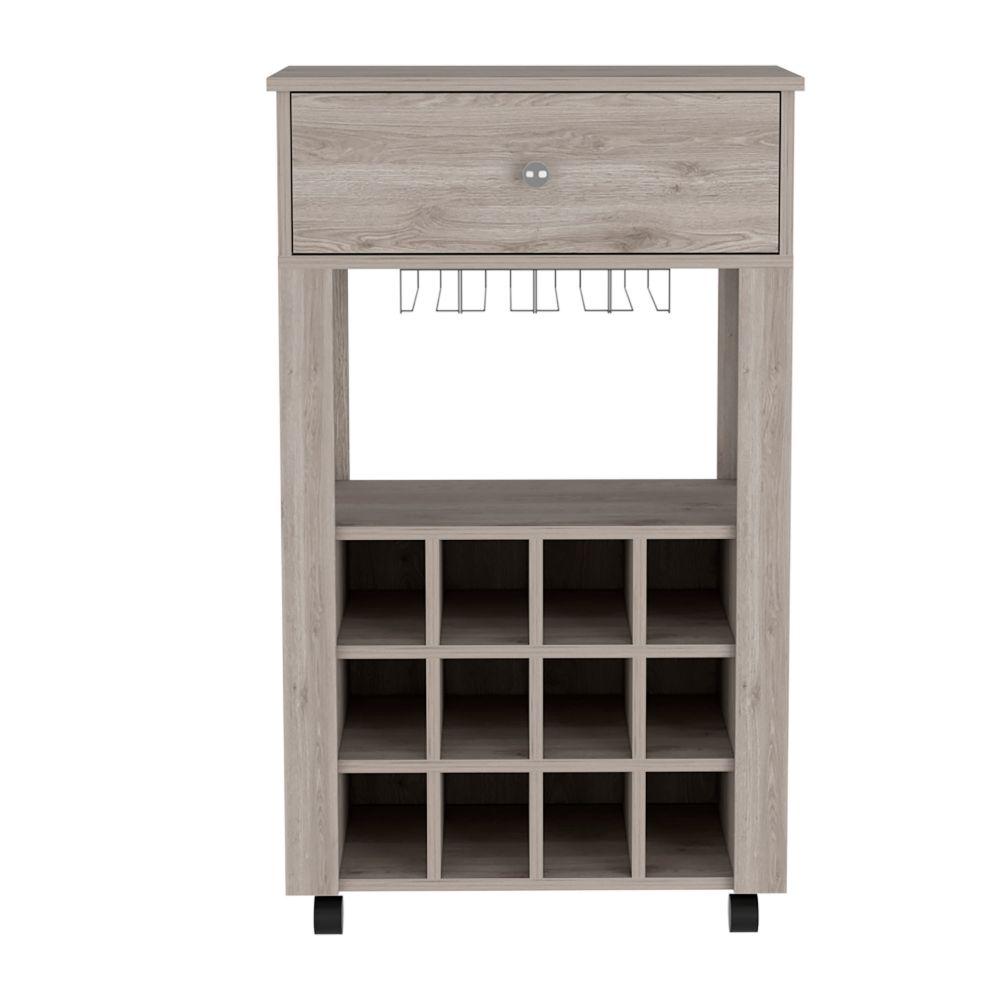 DEPOT E-SHOP Margh Bar Cart, Twelve Wine Cubbies, Four Legs, One Open Shelf, Countertop- Light Grey, For Kitchen. Picture 2