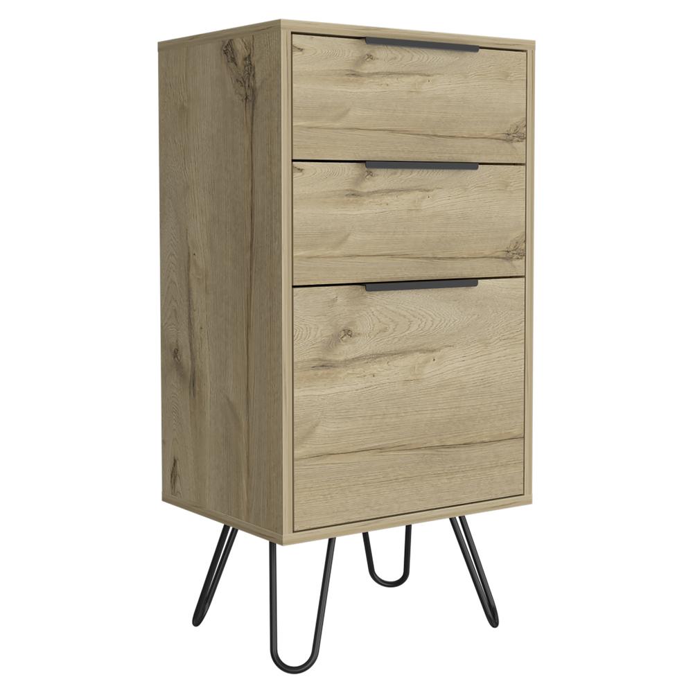 DEPOT E-SHOP Valerian Light Dresser- Countertop,Three Drawers, Four Steel Legs-Light Oak, For Bedroom. Picture 1