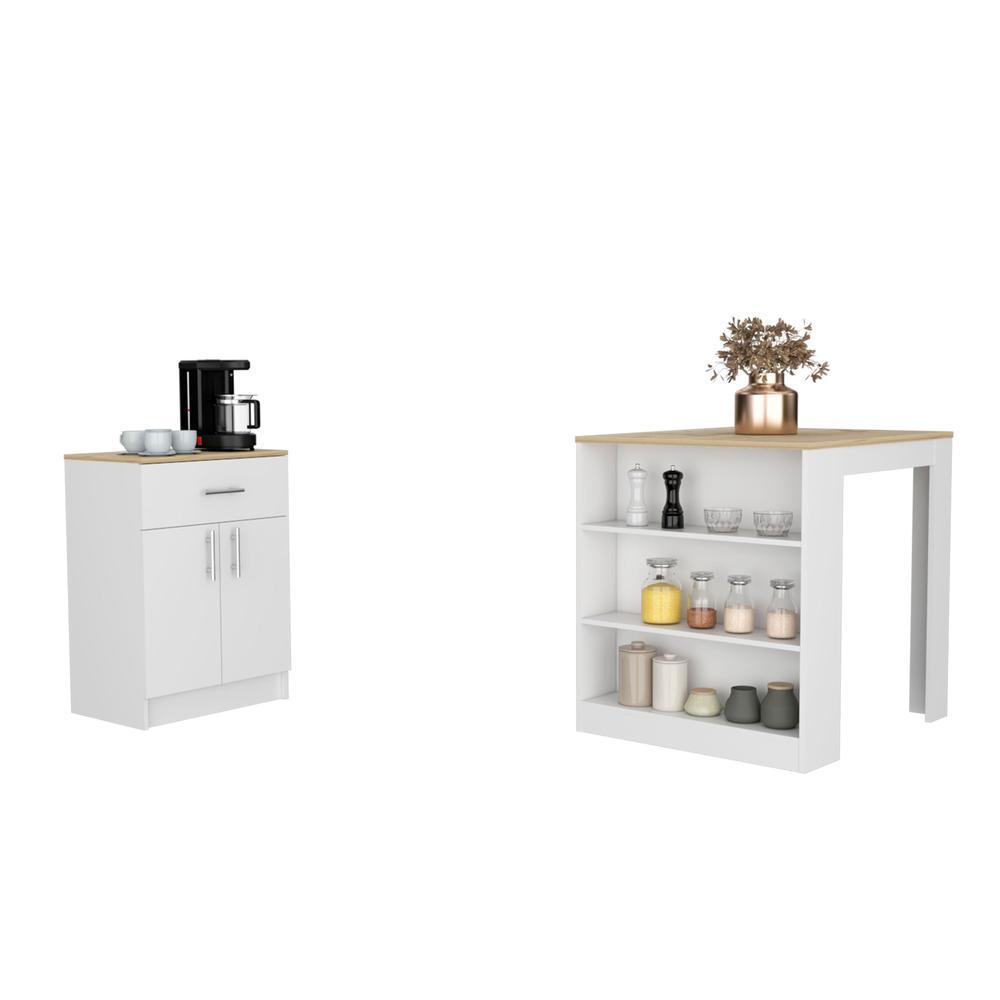 Monroe 2 Pcs Kitchen Set, Milos Kitchen Island Table + Pantry Cabinet. Picture 1