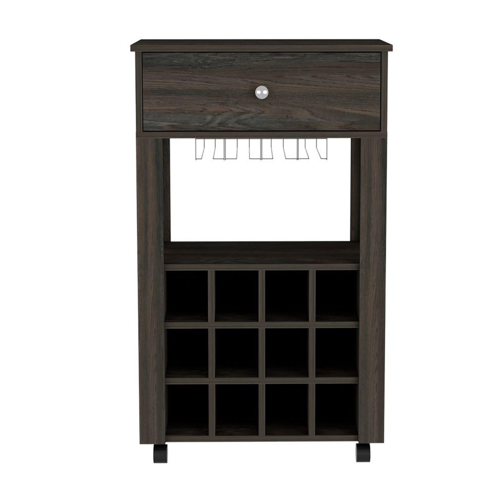 DEPOT E-SHOP Margh Bar Cart, Twelve Wine Cubbies, Four Legs, One Open Shelf, Countertop-Espresso, For Kitchen. Picture 2