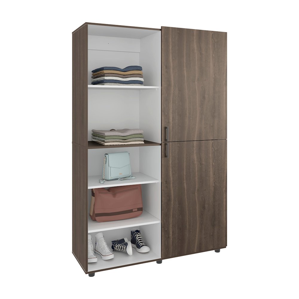 Brewster Wardrobe, 2 Doors, 6 Legs, 7 Shelves, Walnut / White. Picture 3