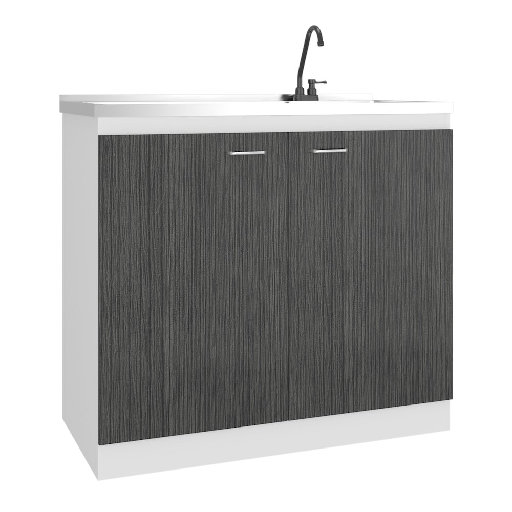 Salento Freestanding Sink, Double Door Cabinet, White / Smokey Oak. Picture 8
