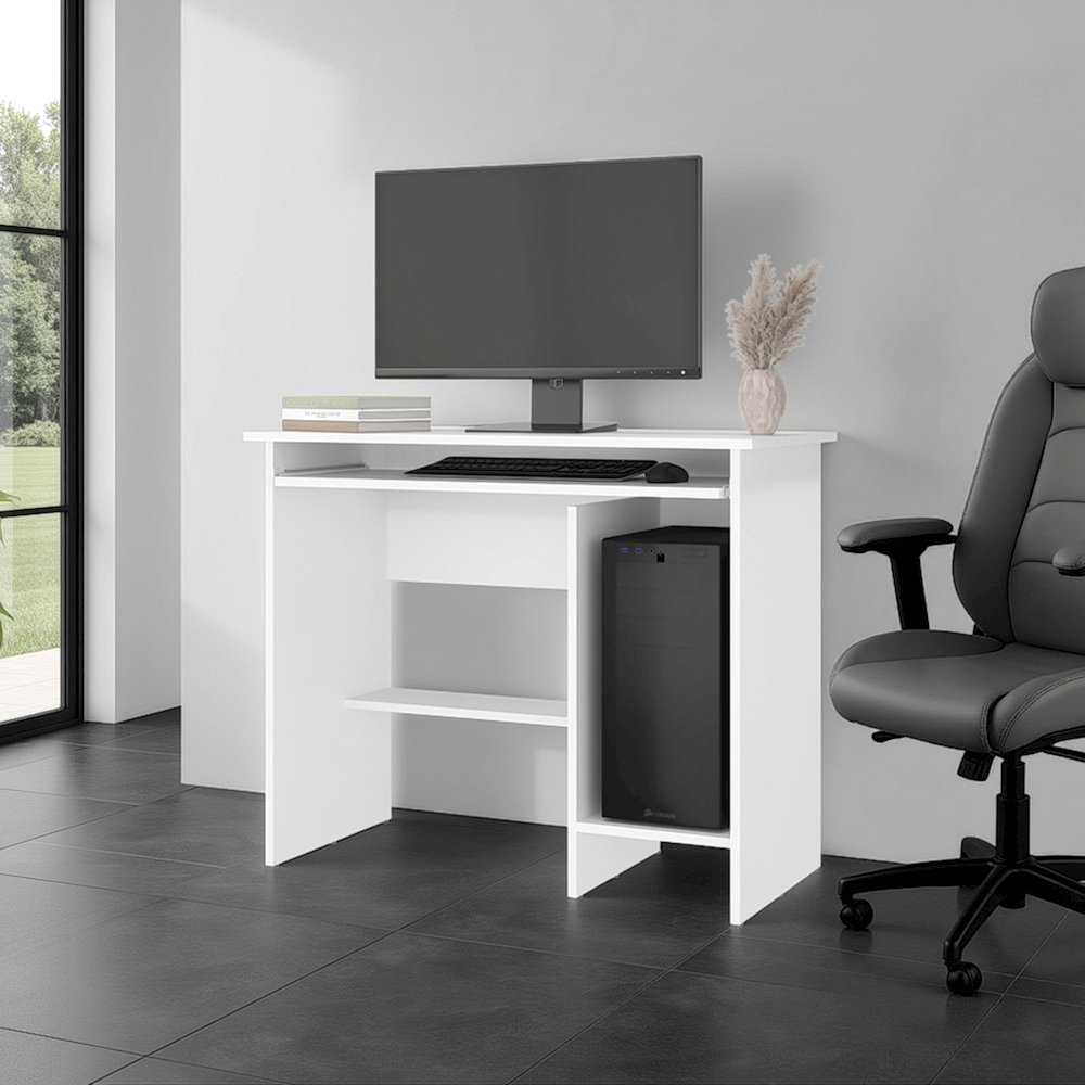 Computer Desk with Sliding Keyboard Tray, Lower Storage Shelf, CPU Compartment. Picture 1