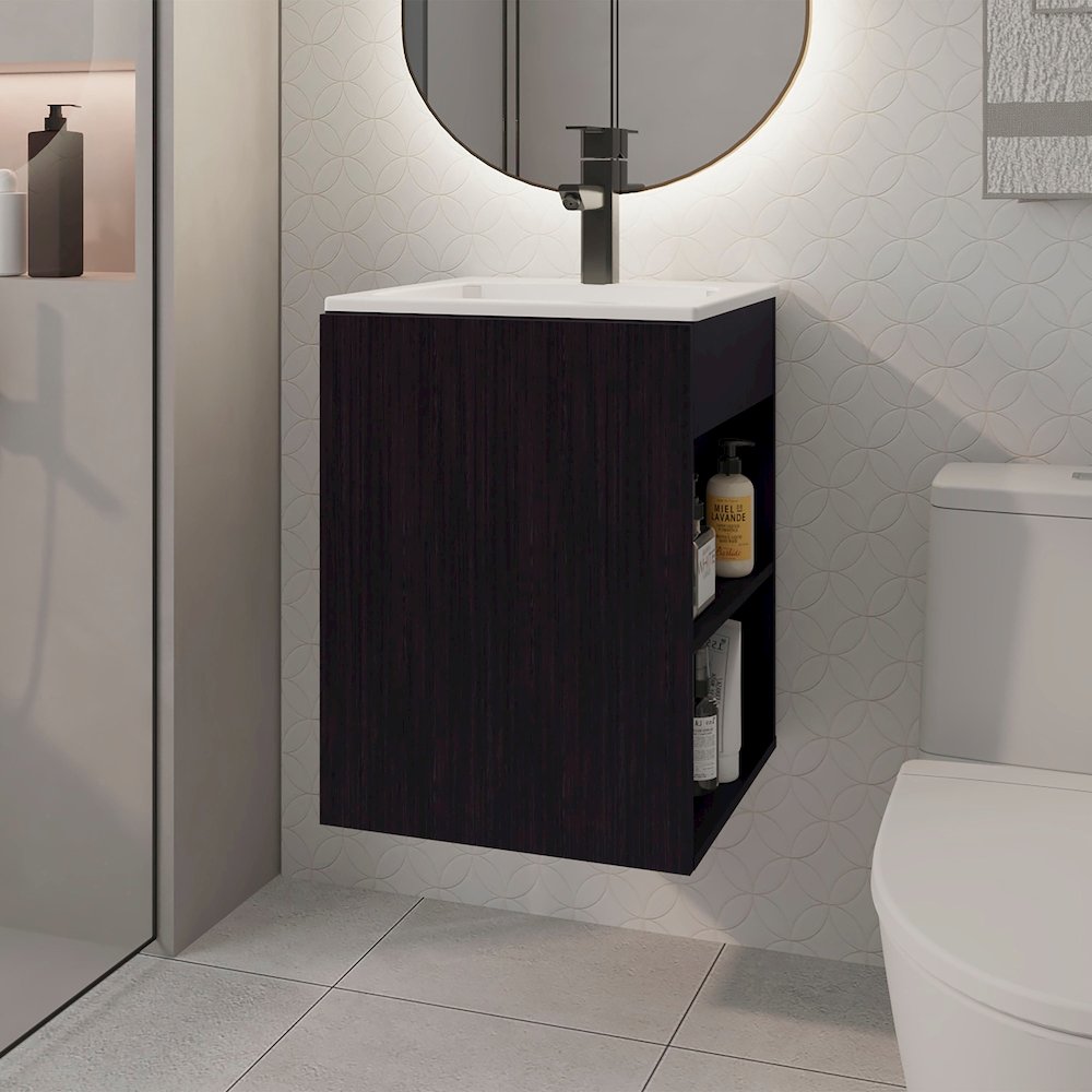 Froid Bathroom Vanity, 1 Door, 3 shelves, Black Wengue. Picture 4