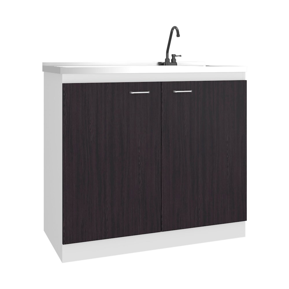 Salento Freestanding Sink, Double Door Cabinet, Two Shelves, White/Black Wengue. Picture 8
