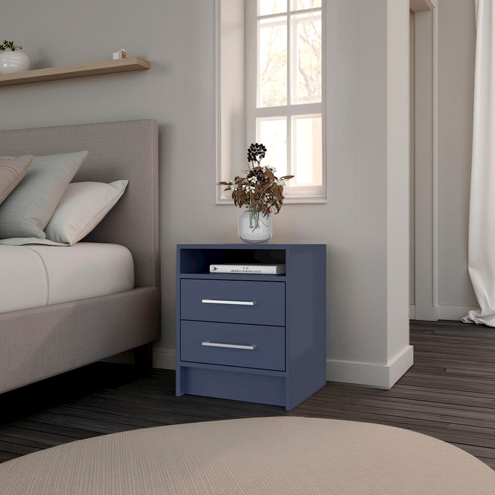 Selawik Nightstand, 2 Drawers, 1 Shelf, Alby Blue. Picture 4