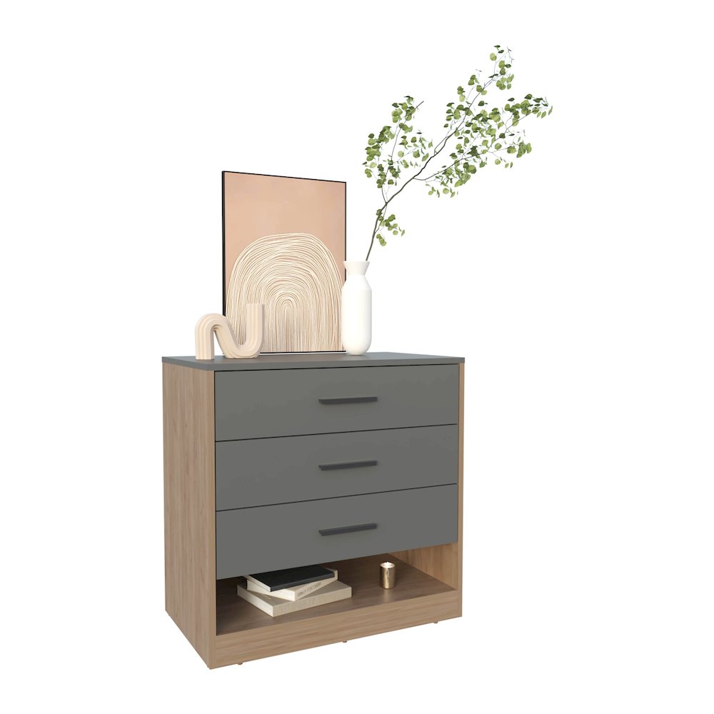 Artondale Dresser, 3 Drawers, 1 Shelf, Matt Gray / Natural Oak. Picture 2