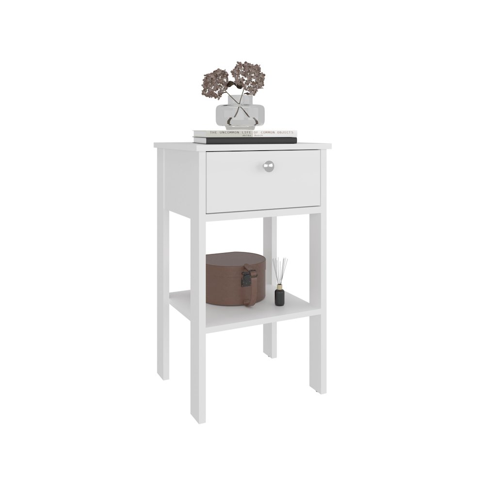 McRae Nightstand, 1 Drawer, 1 Shelf, 4 Legs, White. Picture 3
