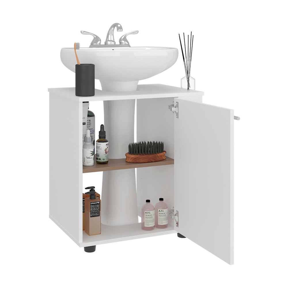 Enfield Under Sink Storage, 1 Door, 3 Shelves, 4 Legs, White. Picture 3
