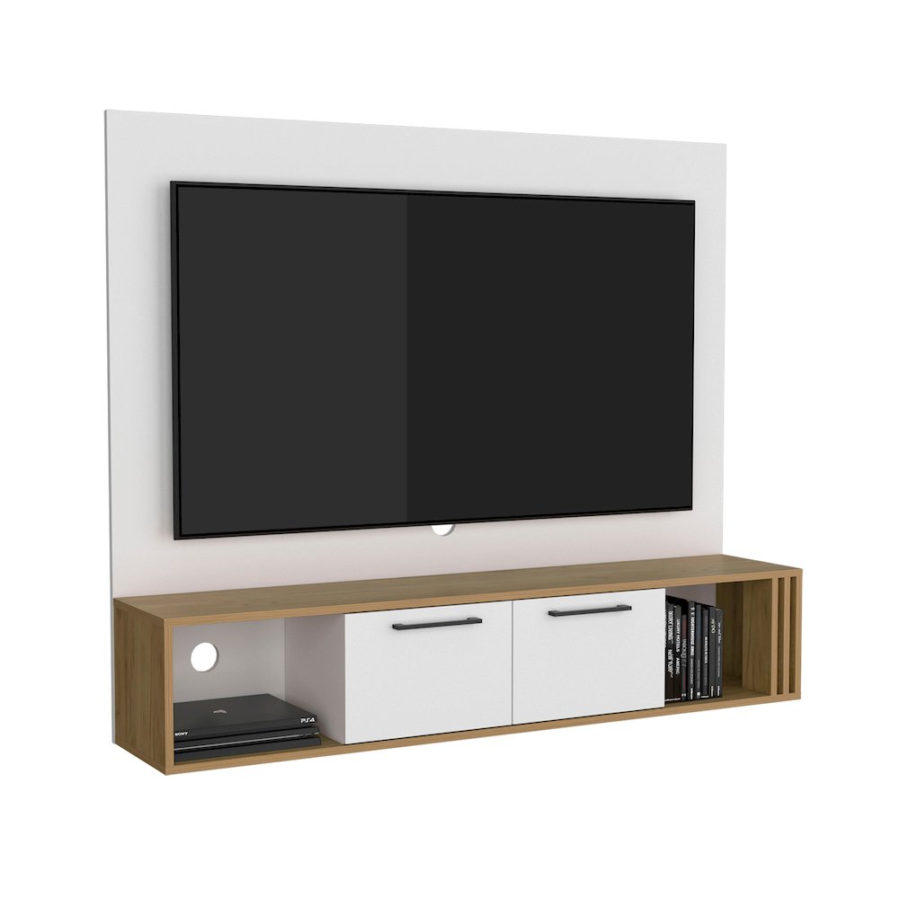 Nuremberg Entertainment Center, 2 Doors, 2 Shelves, White/Natural Oak. Picture 3