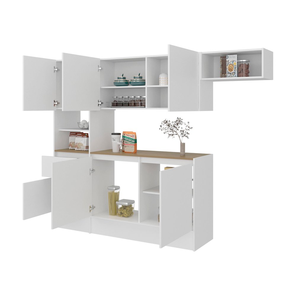Natoma Kitchen Set, 6 Doors, 1 Drawer, 8 Shelves, White / Natural Oak. Picture 7