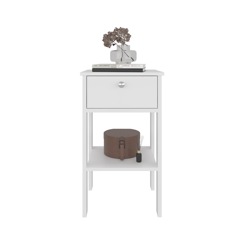 McRae Nightstand, 1 Drawer, 1 Shelf, 4 Legs, White. Picture 2