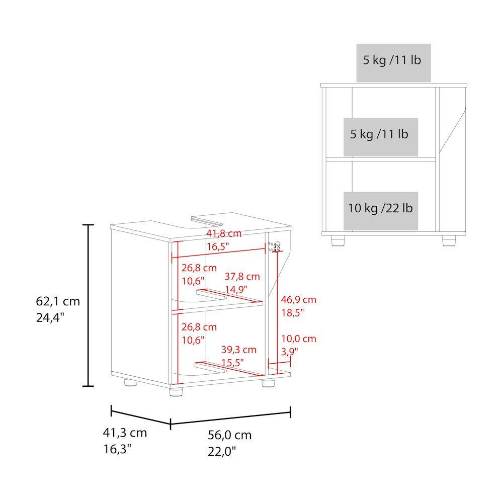 Enfield Under Sink Storage, 1 Door, 2 Shelves, 4 Legs, White / Natural Oak. Picture 7