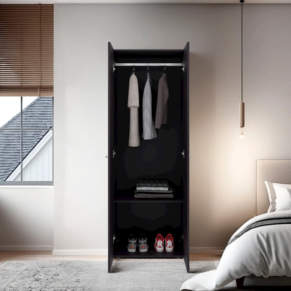 Lisle Armoire, 2 Doors, 2 Shelves, Black Wengue. Picture 5